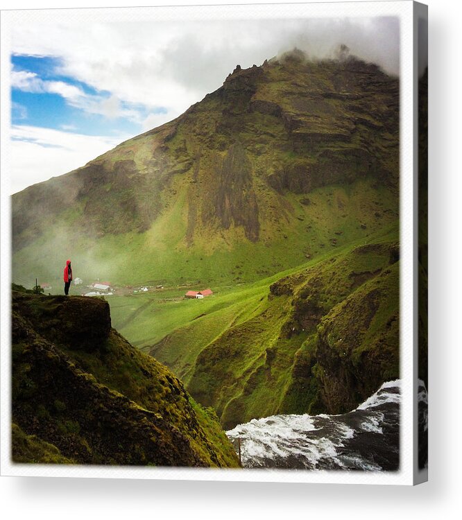 Iceland Acrylic Print featuring the photograph Waterfall and mountain in Iceland by Matthias Hauser