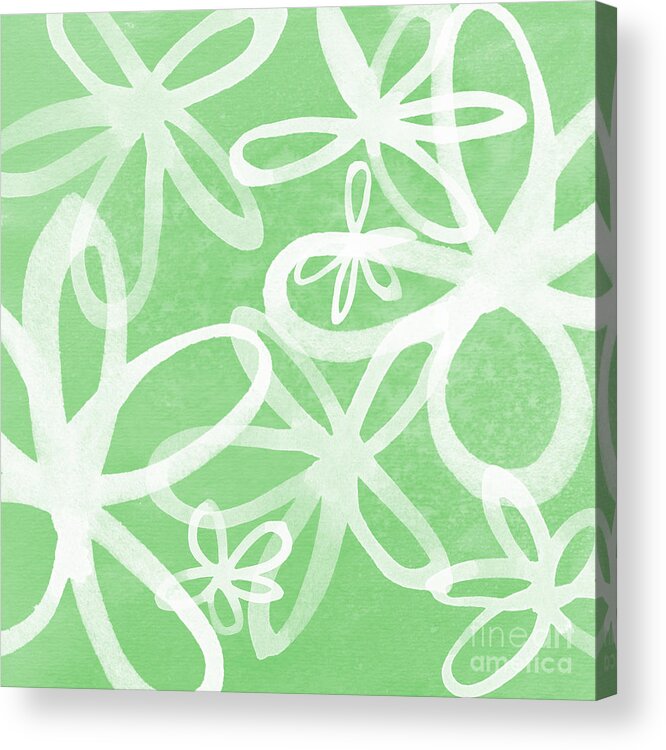 Large Abstract Floral Painting Acrylic Print featuring the painting Waterflowers- green and white by Linda Woods