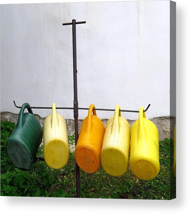  Acrylic Print featuring the photograph Watering Cans In A Village Cemetery In by Gia Marie Houck