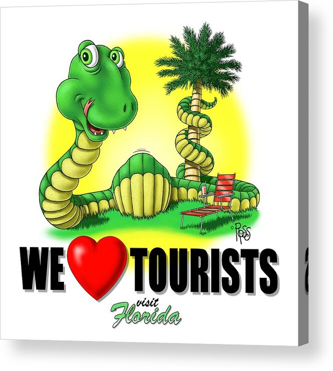 Humor Acrylic Print featuring the digital art We Love Tourists Snake by Scott Ross
