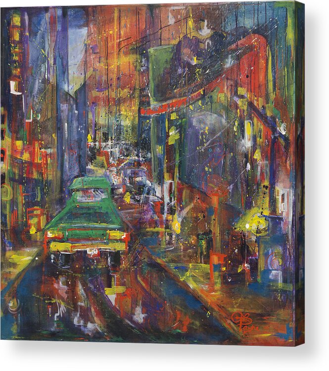 City Acrylic Print featuring the painting Wet China Lights by Leela Payne