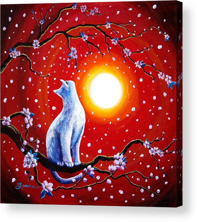 Zen Acrylic Print featuring the painting White Cat in Bright Sunset by Laura Iverson