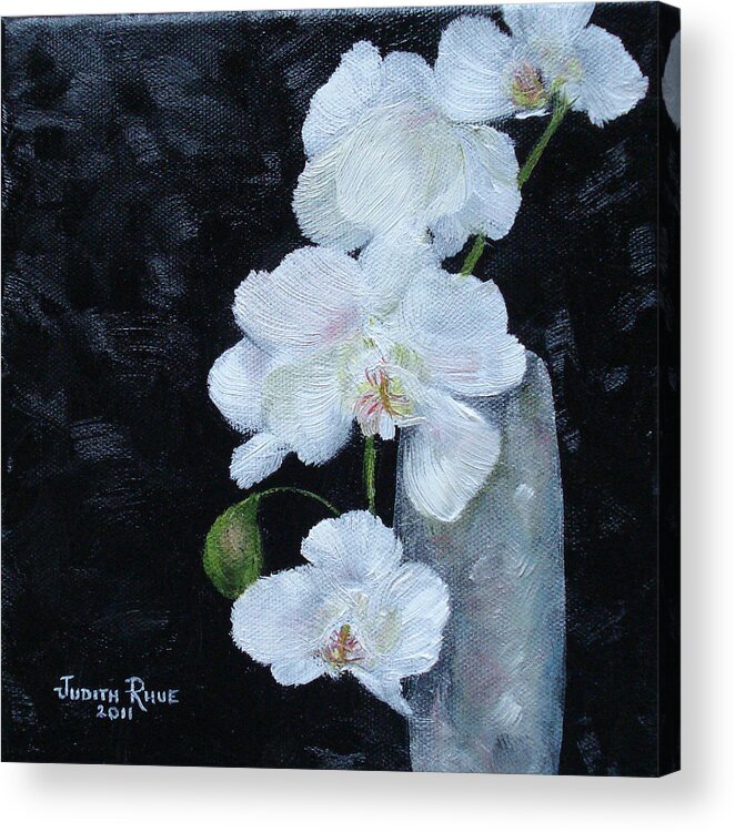 Still Life Acrylic Print featuring the painting White Orchid by Judith Rhue