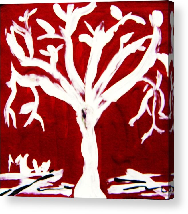 White Tree Acrylic Print featuring the painting White Tree on Red by Mary Carol Williams