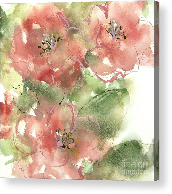 Original Watercolors Acrylic Print featuring the painting Wild Camellia 2 by Chris Paschke