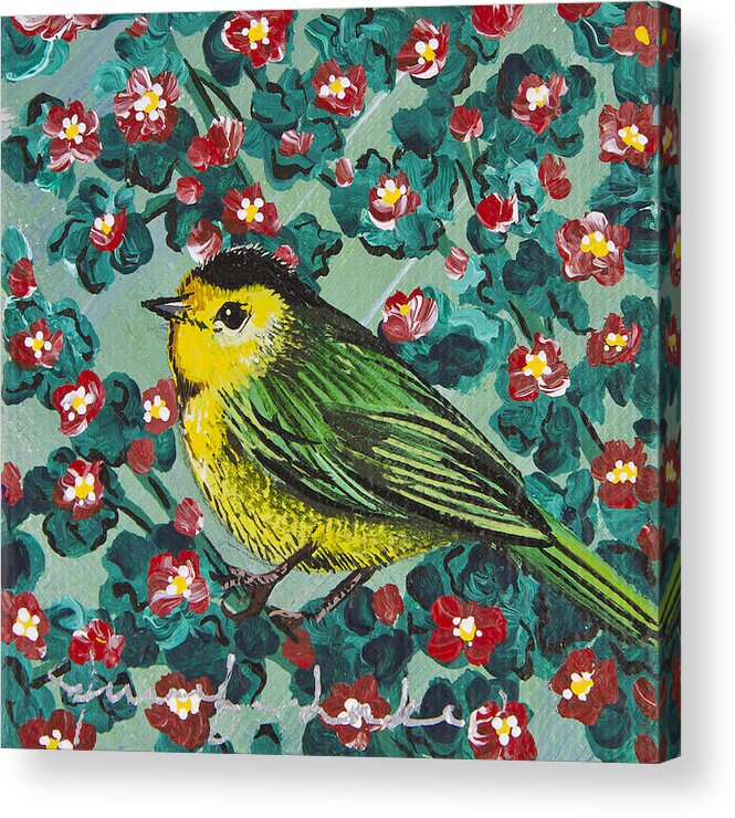 Warbler Acrylic Print featuring the painting Wilson's Warbler Mini by Jennifer Lake