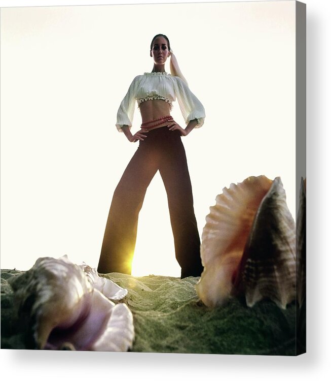 Fashion Acrylic Print featuring the photograph Windsor Elliott On A Barbados Beach by Arnaud de Rosnay