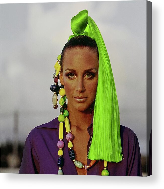 Beauty Acrylic Print featuring the photograph Windsor Elliott Wearing A Green Hairpiece by Arnaud de Rosnay