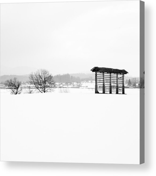 Brnik Acrylic Print featuring the photograph Winter landscape in black and white by Ian Middleton