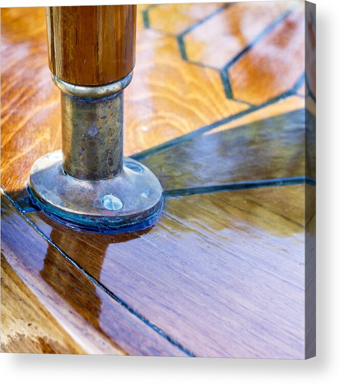 Wood Acrylic Print featuring the photograph Wooden Boat Flag Staff by Tony Locke