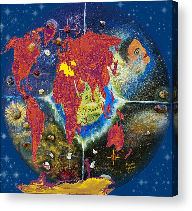 Augusta Stylianou Acrylic Print featuring the painting World Map and Barack Obama Stars by Augusta Stylianou