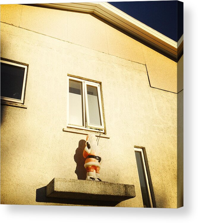 Quirky Acrylic Print featuring the photograph Xmas decoration with Santa in June Akureyri Iceland by Matthias Hauser