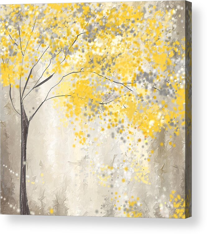 Yellow Acrylic Print featuring the painting Yellow And Gray Tree by Lourry Legarde