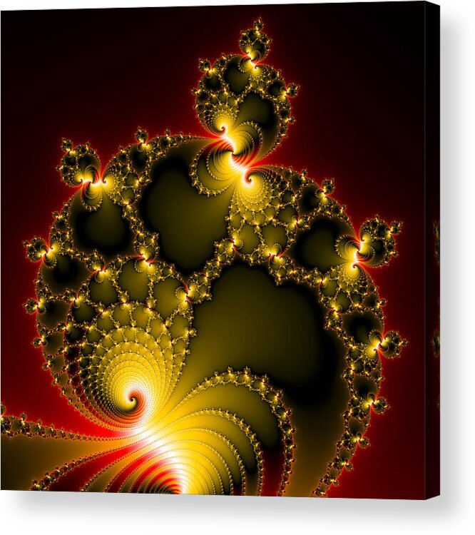 Mandelbrot Set Acrylic Print featuring the digital art Yellow and red abstract fractal art square format by Matthias Hauser