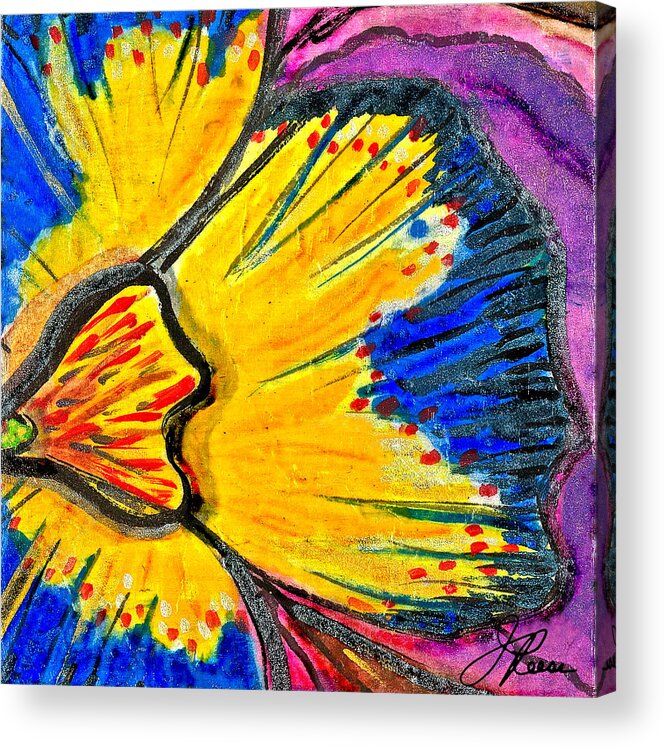 Flower Acrylic Print featuring the painting Yellow Blue Flower by Joan Reese