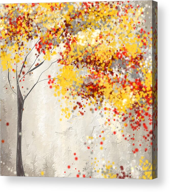 Red And Gray Acrylic Print featuring the painting Yellow Gray and Red by Lourry Legarde