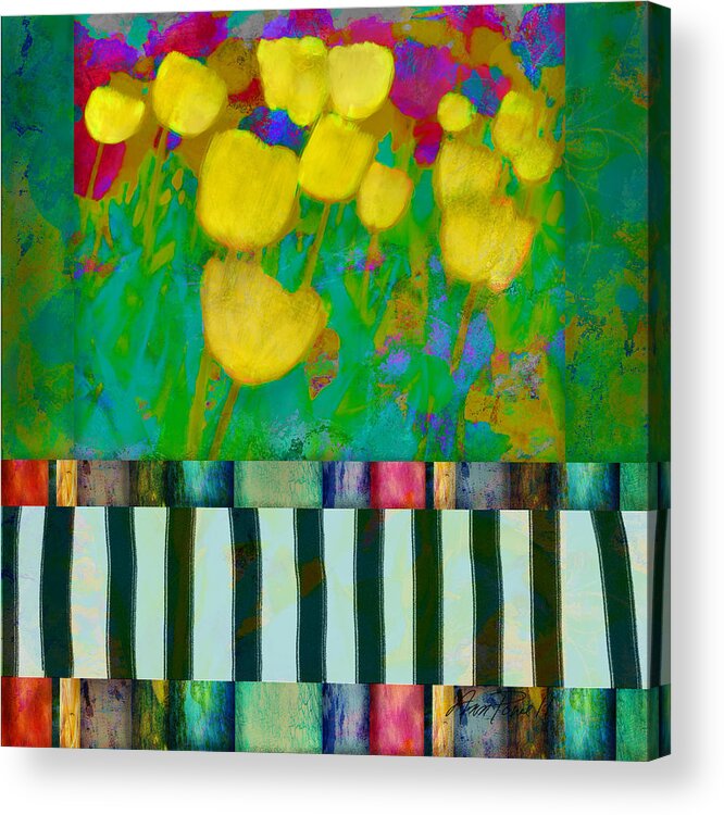 Tulips Acrylic Print featuring the mixed media Yellow Tulips abstract art by Ann Powell
