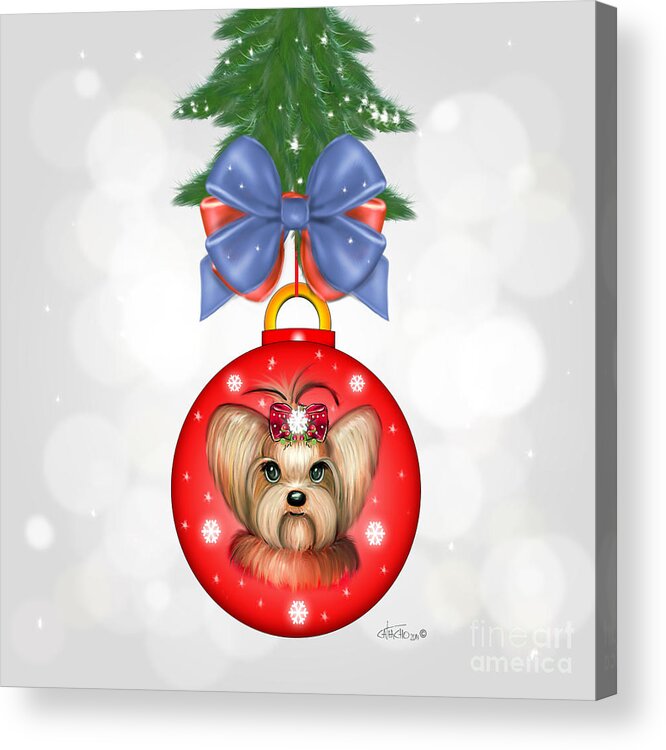 Yorkie Acrylic Print featuring the painting Yorkie Ornament by Catia Lee