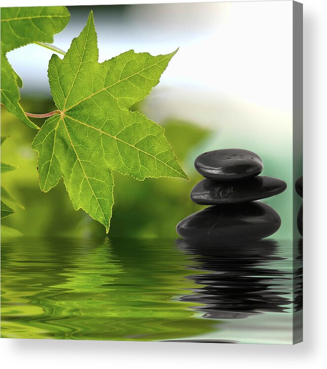 Zen Acrylic Print featuring the photograph Zen stones on water by Paulo Goncalves