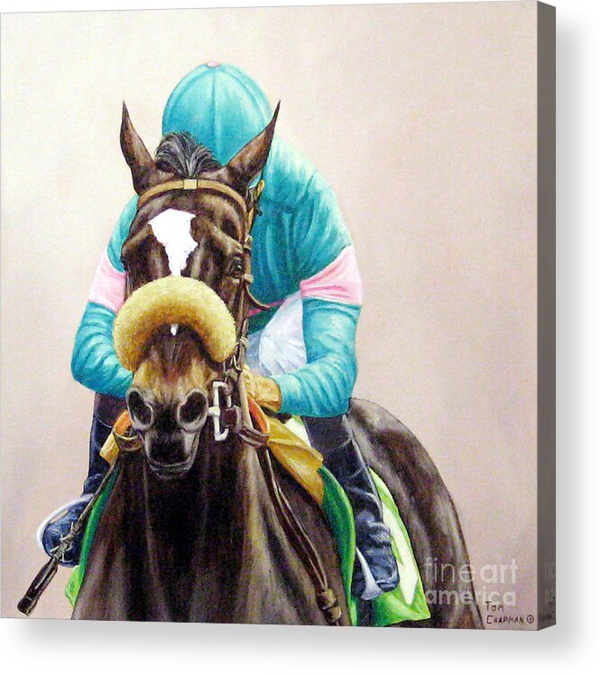 Horse Racing Acrylic Print featuring the painting Zenyatta Winning the Vanity Handicap by Tom Chapman