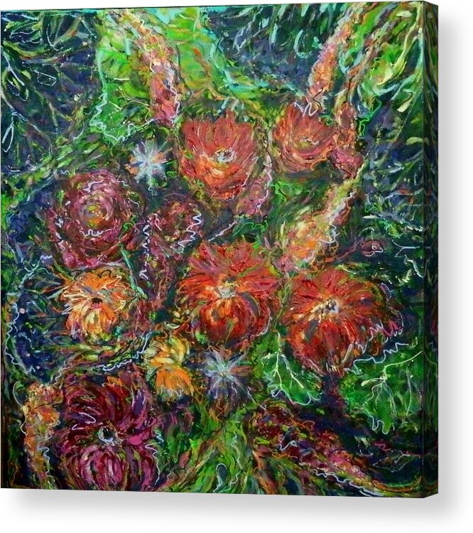 Floral Acrylic Print featuring the painting Zinnias 2 by Zofia Kijak