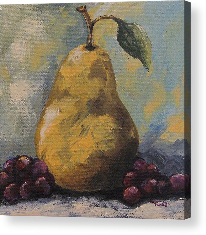 Pear Acrylic Print featuring the painting Golden Pear with Grapes #1 by Torrie Smiley