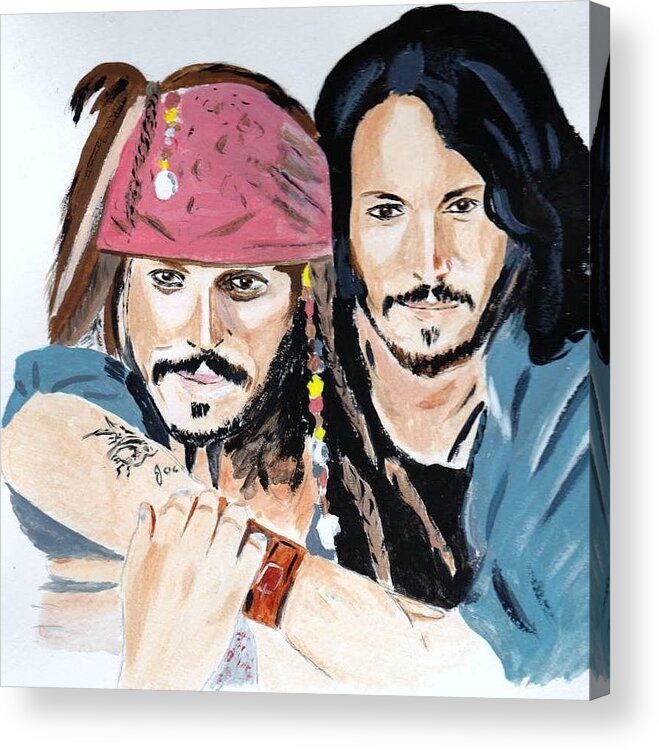 Johnny Depp Acrylic Print featuring the painting Johnny Depp x 2 #1 by Audrey Pollitt
