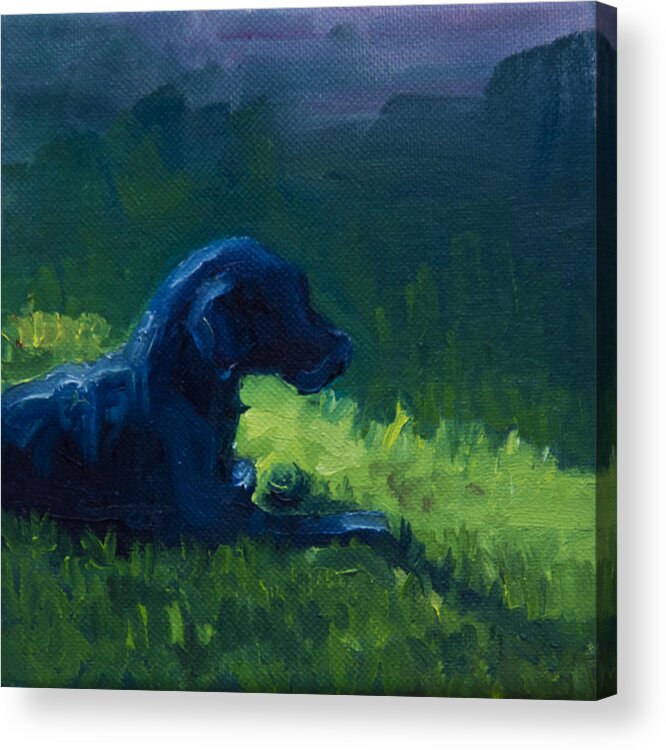 Labrador Reritever Acrylic Print featuring the painting Late Afternoon Dinner Soon by Sheila Wedegis