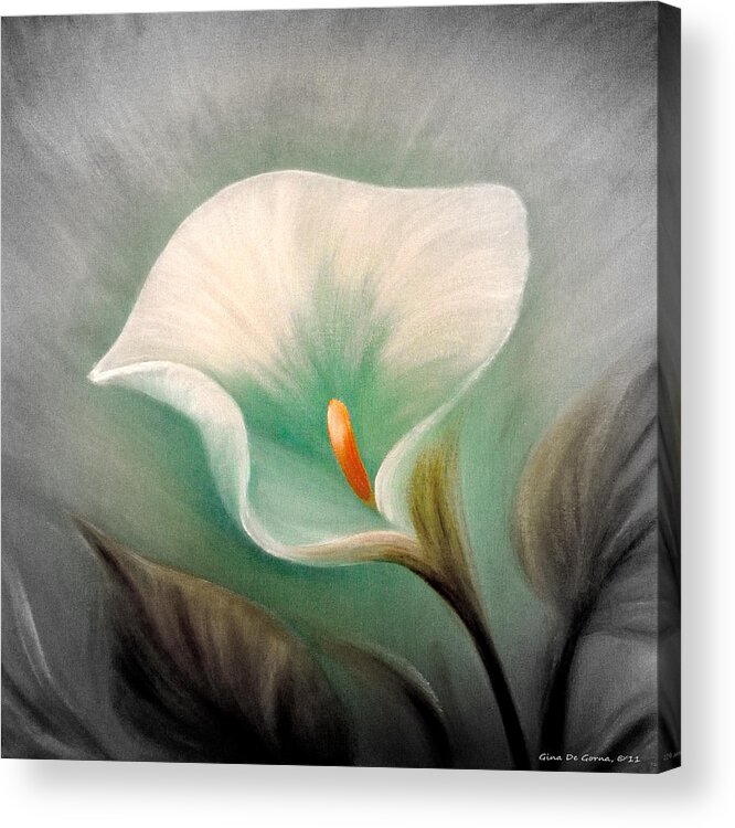 Flower Acrylic Print featuring the painting White Lily #2 by Gina De Gorna
