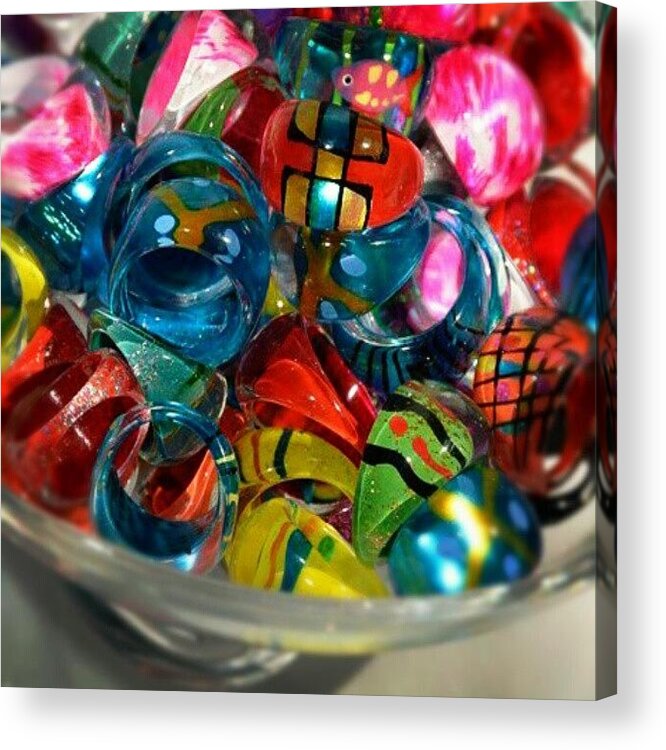 Cute Acrylic Print featuring the photograph A Bowl Of Handblown Glass Rings #cute by Keikei Kelly