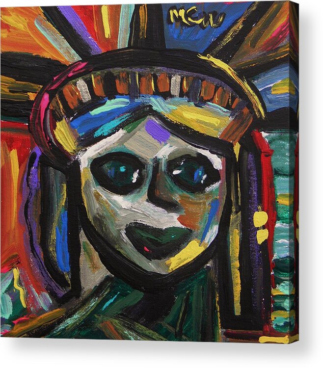 Statue Of Liberty Face Acrylic Print featuring the painting A Face of Freedom by Mary Carol Williams