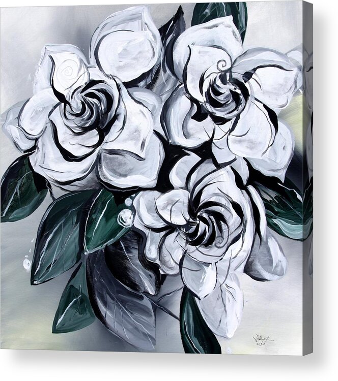 Gardenias Acrylic Print featuring the painting Abstract Gardenias by J Vincent Scarpace