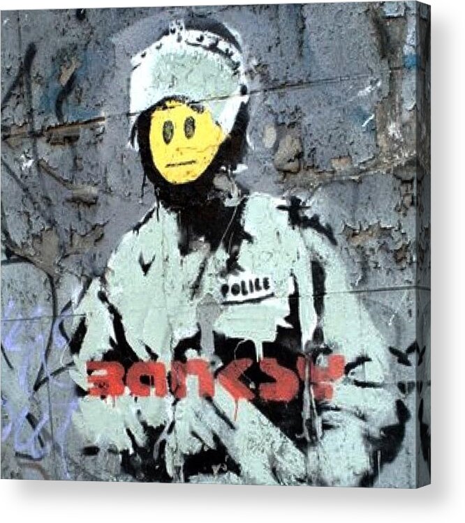 Banksy Acrylic Print featuring the photograph #banksy #stencil #streetart #police by A Rey