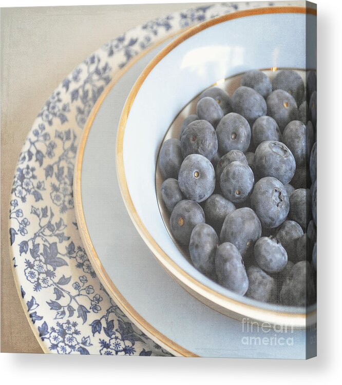 Blueberries Acrylic Print featuring the photograph Blueberries in blue and white china bowl by Lyn Randle