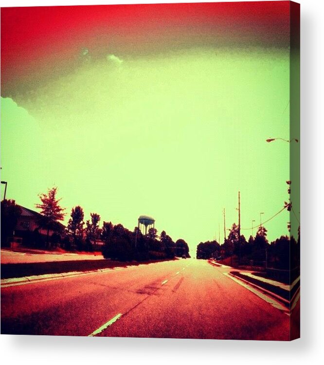 Cary Acrylic Print featuring the photograph #cary #driving #sky #red #watertower by Katie Williams