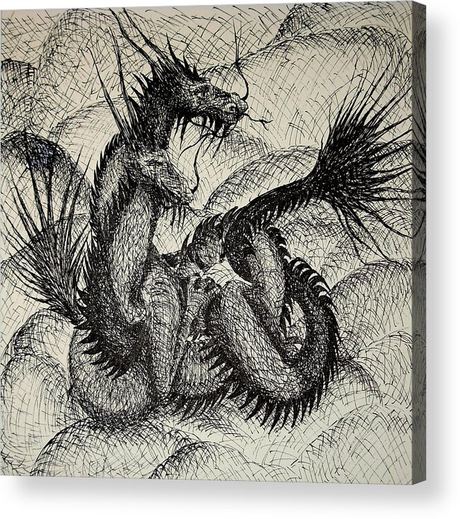 Dragons Acrylic Print featuring the drawing Dragon Love by Gitta Brewster