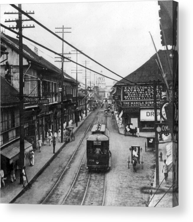 Manilla Acrylic Print featuring the photograph Escalta Street - Manilla Philippines - c 1906 by International Images