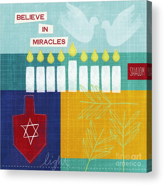 Hanukkah Acrylic Print featuring the painting Hanukkah Miracles by Linda Woods