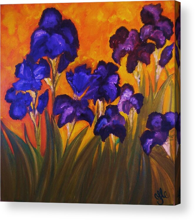 Flowers Acrylic Print featuring the painting Irises in Motion by Yesi Casanova 