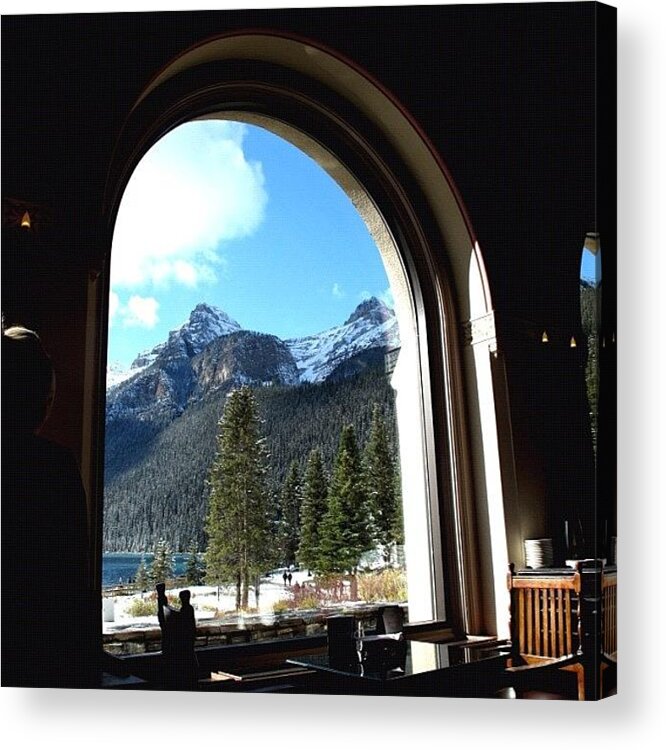 Canada Acrylic Print featuring the photograph Lake Louise Through Hotel Restaurant by Avril O