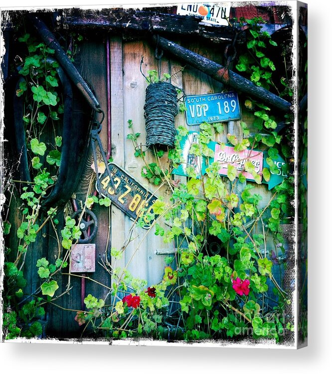 License Plate Acrylic Print featuring the photograph License plate wall by Nina Prommer