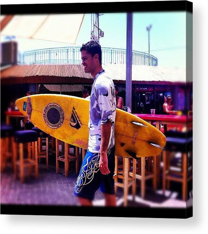 Walking Acrylic Print featuring the photograph #me #myself #i #surfing #school by Alon Ben Levy