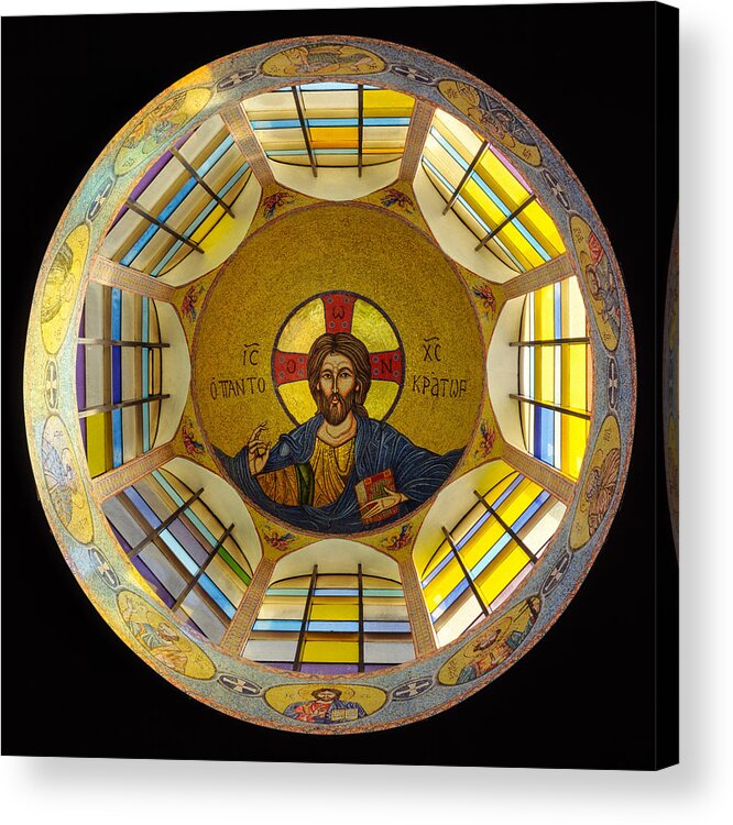 Christ Mosaic On Ceiling Of St Demetrios Greek Orthodox Acrylic Print featuring the photograph Mosaic Christ by Mike Penney