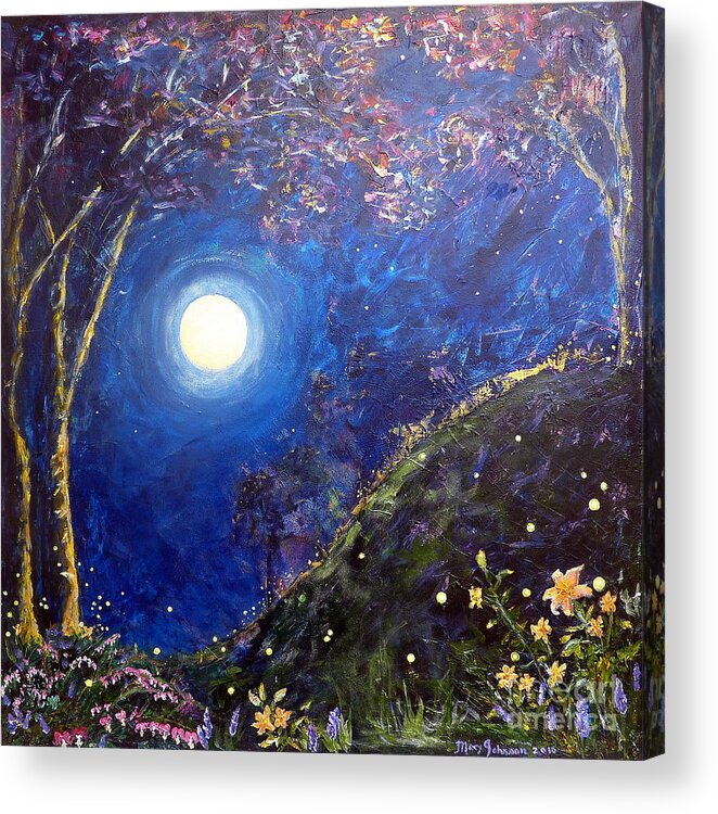Moon Acrylic Print featuring the painting Night Lilies by Mary C Farrenkopf