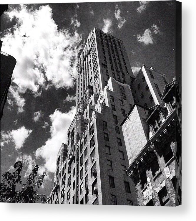 Newyork Acrylic Print featuring the photograph Nyc Helicopter Bw by Nick Valenzuela