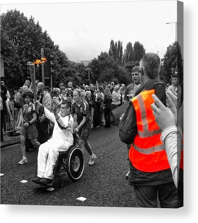 Irox_bw Acrylic Print featuring the photograph Olympic Torch Relay Passing Through Our by Nicola ام ابراهيم