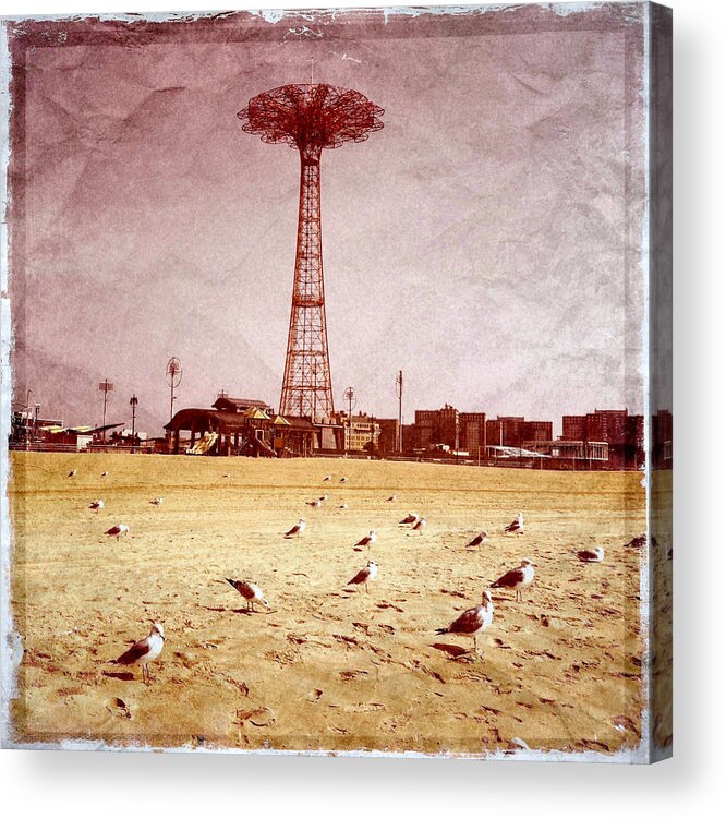 Parachute Jump Acrylic Print featuring the photograph Parachute Jump With Seagulls by Frank Winters