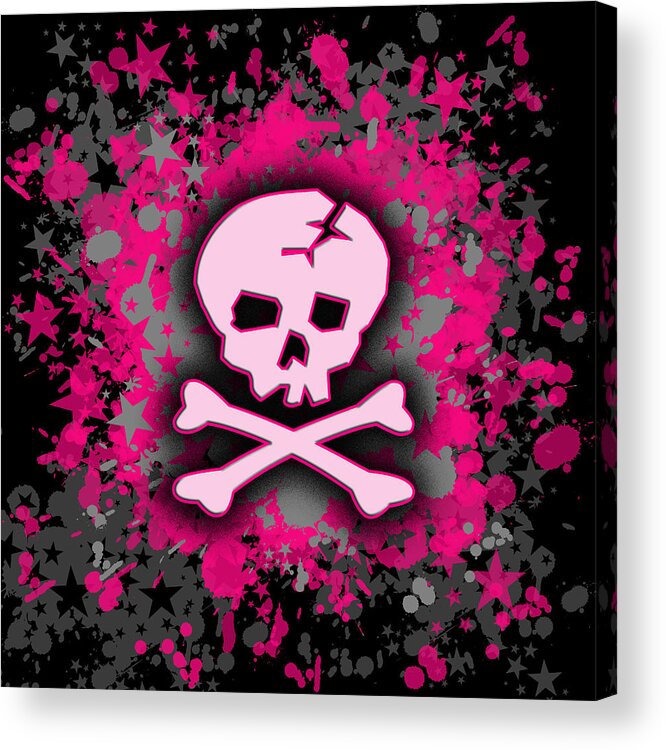 Pink Skull Acrylic Print featuring the digital art Pink Skull Explosion by Roseanne Jones