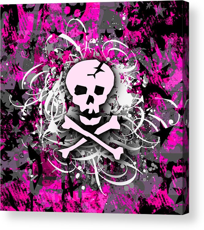 Pink Skull Acrylic Print featuring the digital art Pink Skull Splatter by Roseanne Jones