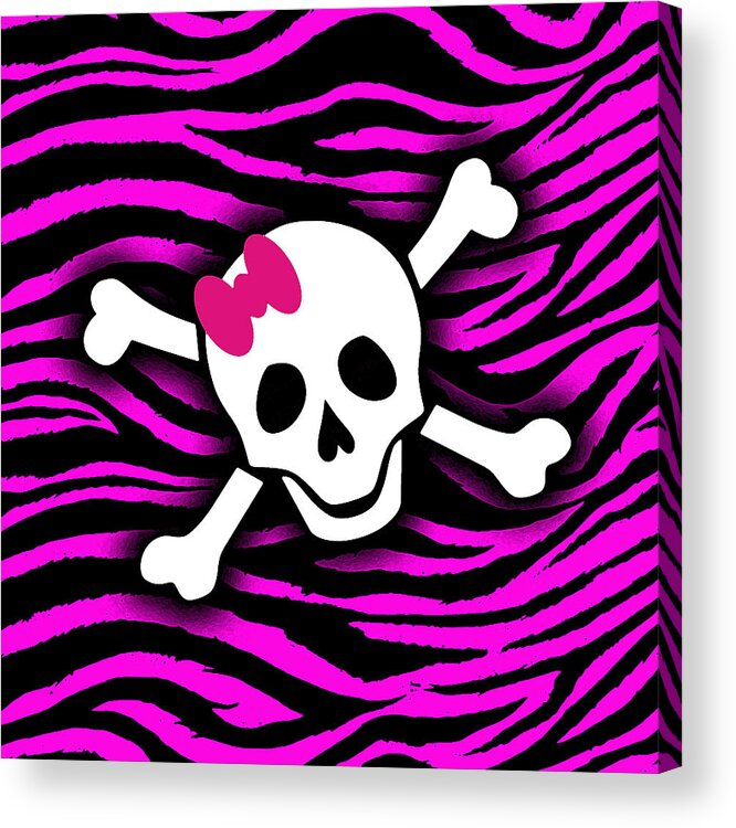 Pink Zebra Acrylic Print featuring the digital art Pink Zebra Skull by Roseanne Jones